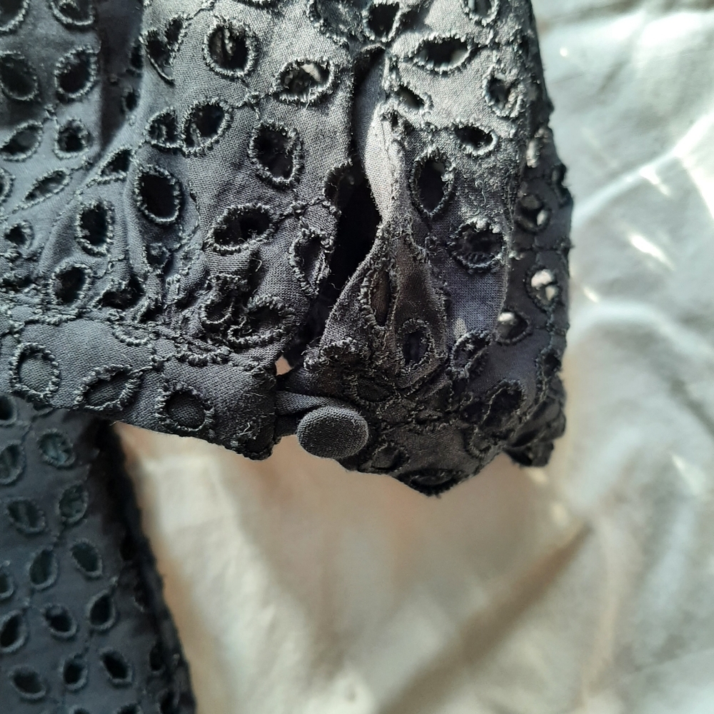 Club Monaco Puff Sleeve Eyelet Top in Black - Picture 4 of 11